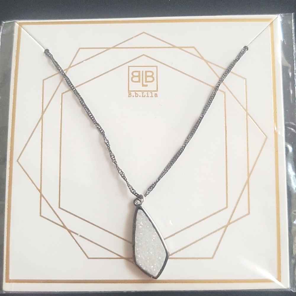 NWT BB Lila Gunmetal Necklace with Druzy Charm